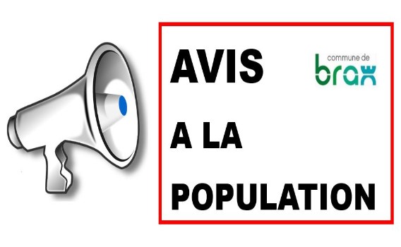 Un porte voix : avis à la population et logo de la commune de Brax