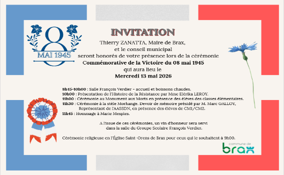 Invitation à la commémoration de la victoire du 08 mai 1945