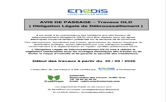 Travaux de d&eacute;brousaillage pour limiter les risques d'incendie &agrave; partir du 30 septembre 2026