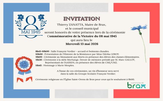 Invitation à la commémoration de la victoire du 08 mai 1945