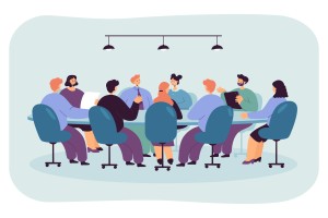 dessin de personnes assis autour d'une table