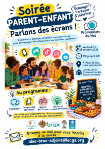 affiche de la soir&eacute;e parlons &eacute;cran le 16 octobre de 18h &agrave; 20 h &agrave; l'ALAE